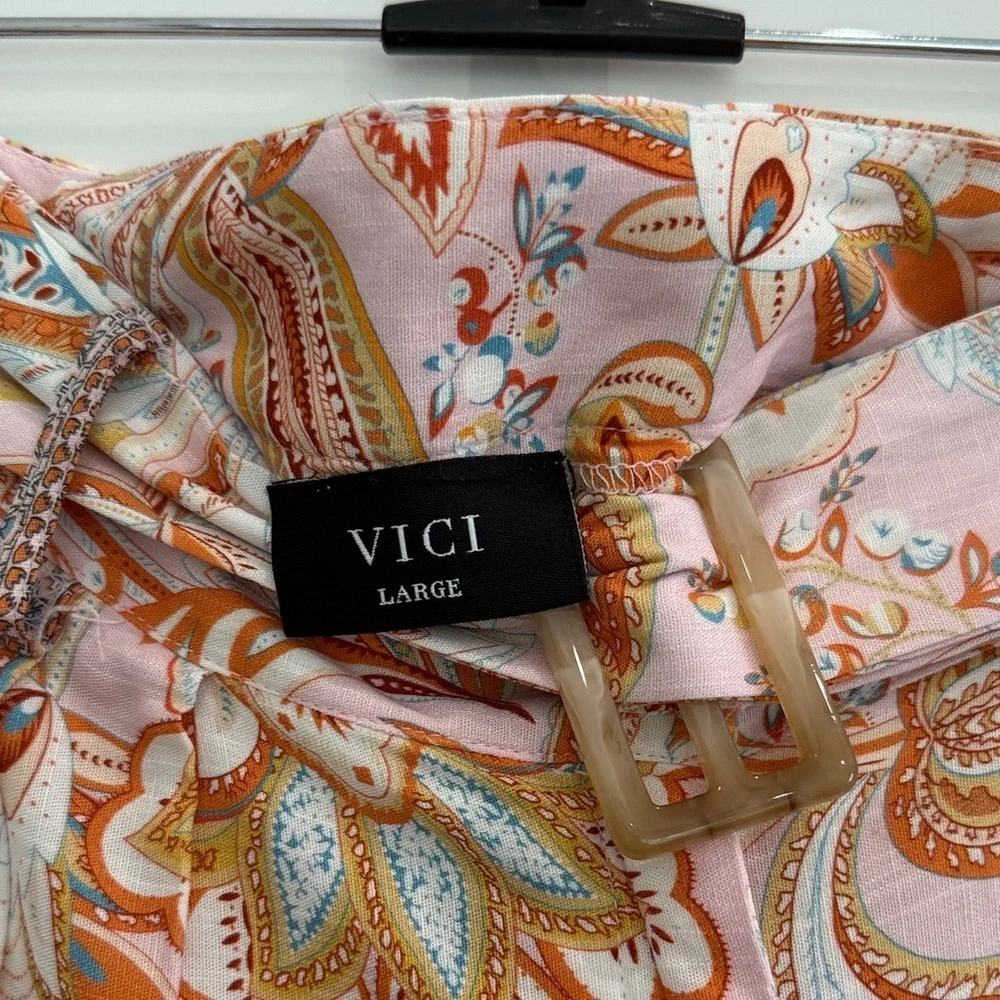 VICI Floral Pink and Orange Wide Leg Pants - Picture 2 of 3